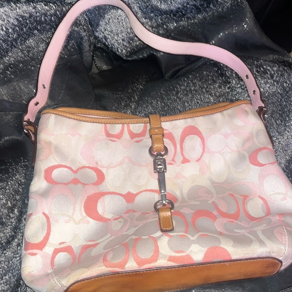 Coach Pink and Brown Shoulder Bag with Monogram